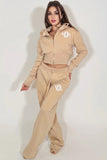 Beige Cropped Hoodie and Jogger Fleece Loungewear Co-Ord