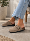 Beige Everyday Comfort Mules Faux Suede Buckle Clogs with Cork Footbed