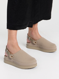 Beige Faux Suede Slingback Slip-On Platform Clogs
