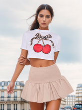Beige Shirred High Waist Puffball Bubble Rara Mini Skirt