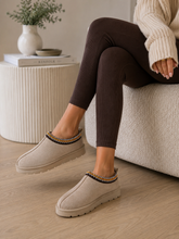Beige Snug Mule Slippers Cosy Faux Suede Slip-On Shoes