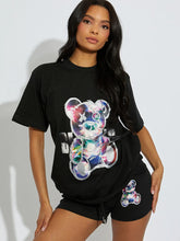 Black Blessed Teddy Bear Oversized T-Shirt & Shorts Co-ord