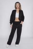 Black Bomber Style Jacket & Wide Leg Bottoms Co-ord Loungewear Set