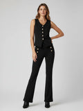 Black Button Waistcoat Top & Wide Leg Trouser Co-ord Set