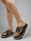 Black Chunky Platform Eyelet Slider