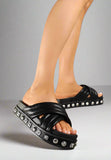 Black Chunky Platform Studded Sliders
