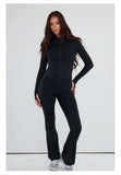 Black Contour Sculpt Flare Trousers and Zip Sports Jacket Gym Co-Ord