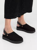 Black Faux Suede Slingback Slip-On Platform Clogs