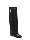 Black Fold Over Gold Padlock Heeled Cowboy Boots
