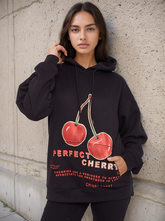 Black Perfect Cherry Graphic Print Hoodie