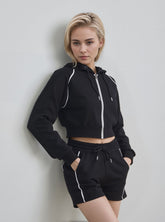 Black Piping Detail Hoodie & Shorts Co-ord
