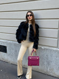 Black Thick Faux Fur Paneled Layered Jacket