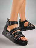 Black Chunky Platform Zip Detail Buckle Sandal