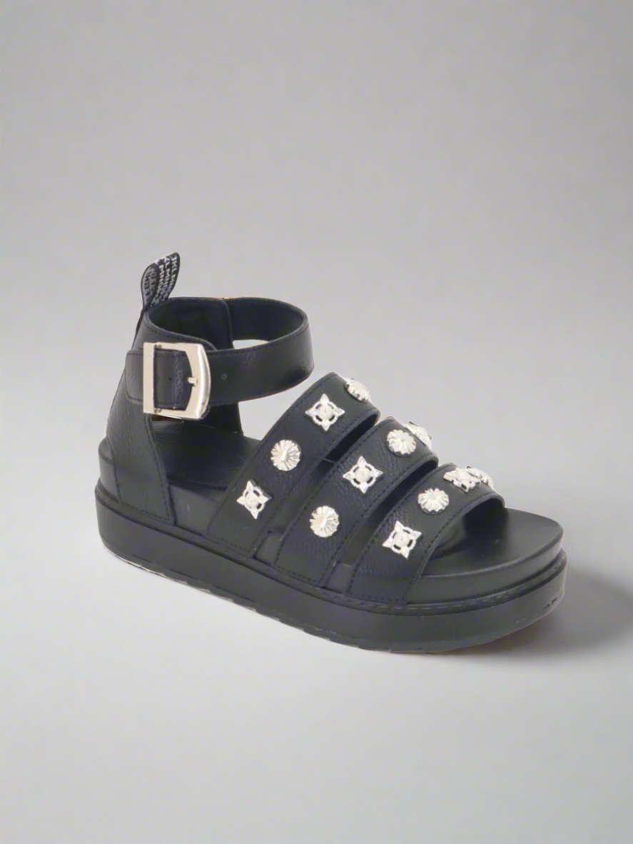 Black Jewel Studded Chunky Platform Sandals –