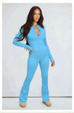 Blue Contour Sculpt Flare Trousers and Zip Sports Jacket Gym Co-Ord