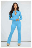 Blue Contour Sculpt Flare Trousers and Zip Sports Jacket Gym Co-Ord