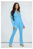 Blue Contour Sculpt Flare Trousers and Zip Sports Jacket Gym Co-Ord