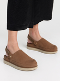 Brown Faux Suede Slingback Slip-On Platform Clogs
