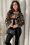 Brown Leopard Knitted Lace Up Bow Cardigan