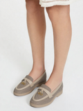 Beige Elegant Women's Loafers with Tassel Detail