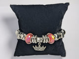 Silver Pink Crown Multicolor Charm Bracelet