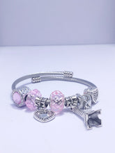Silver Pink Beaded Tower Charm Bracelet