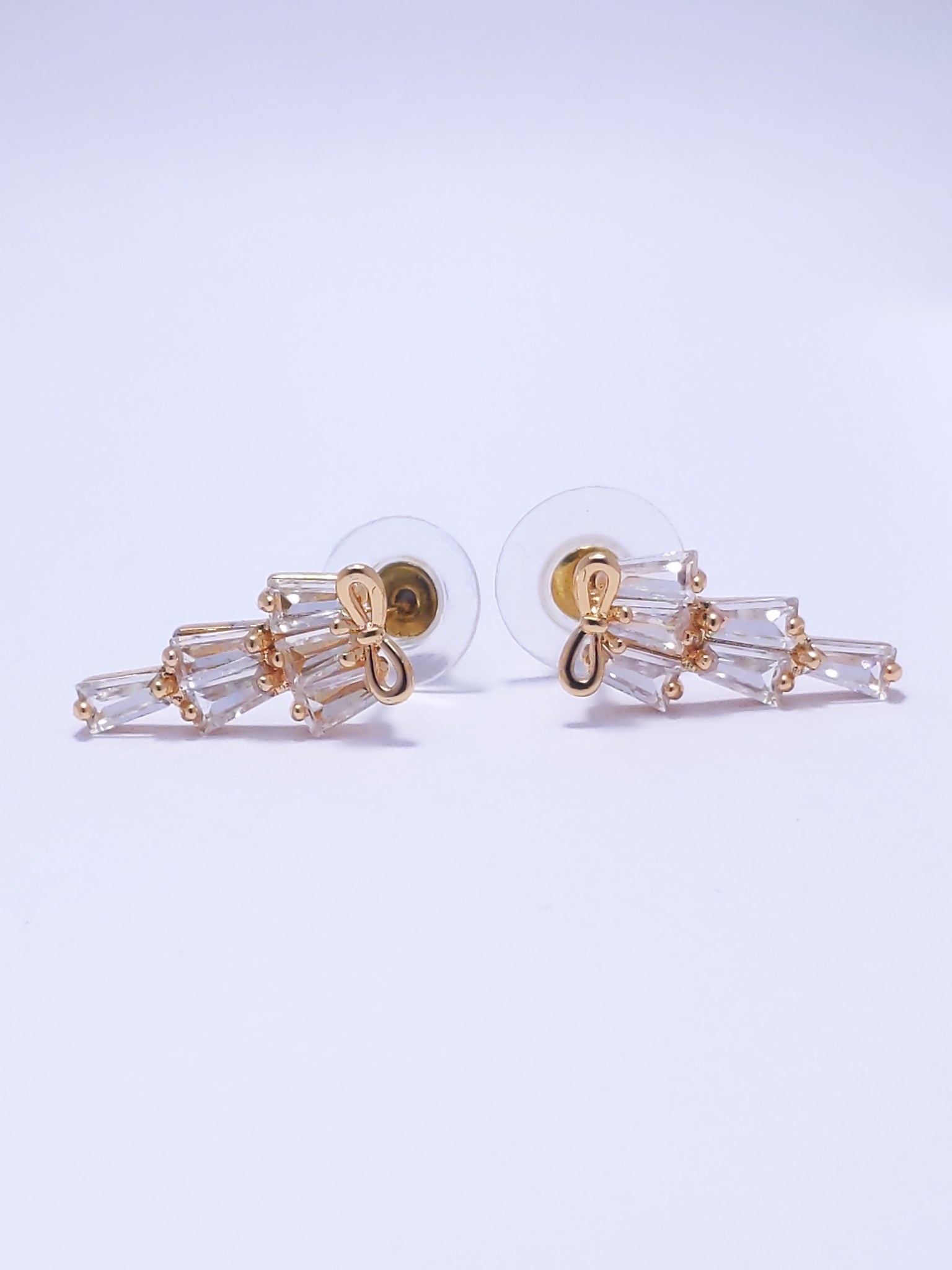 Gold Bow Diamond Tiered Drop Earrings