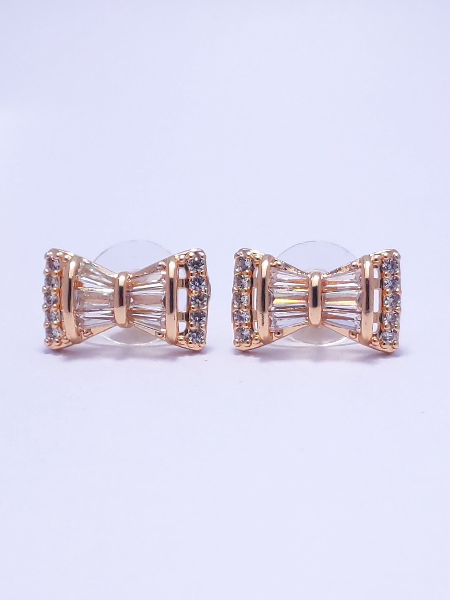 Gold Bow Detail Diamond Stud Earrings