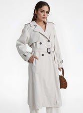 Grey Belted Lined Long Trench Coat