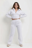 Grey Corset Cropped Zip-Up Hoodie & Wide Leg Joggers Loungewear Set