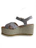 Grey Snake Detail Espadrille Wedge Sandals