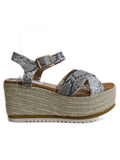 Grey Snake Detail Espadrille Wedge Sandals