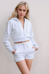Light Grey Piping Detail Hoodie & Shorts Co-ord