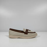 Classic Women's Loafers - Woven Texture, Brown Trim
