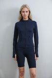 Navy Zip Up Jacket & Shorts Contour Sculpt Gym Set