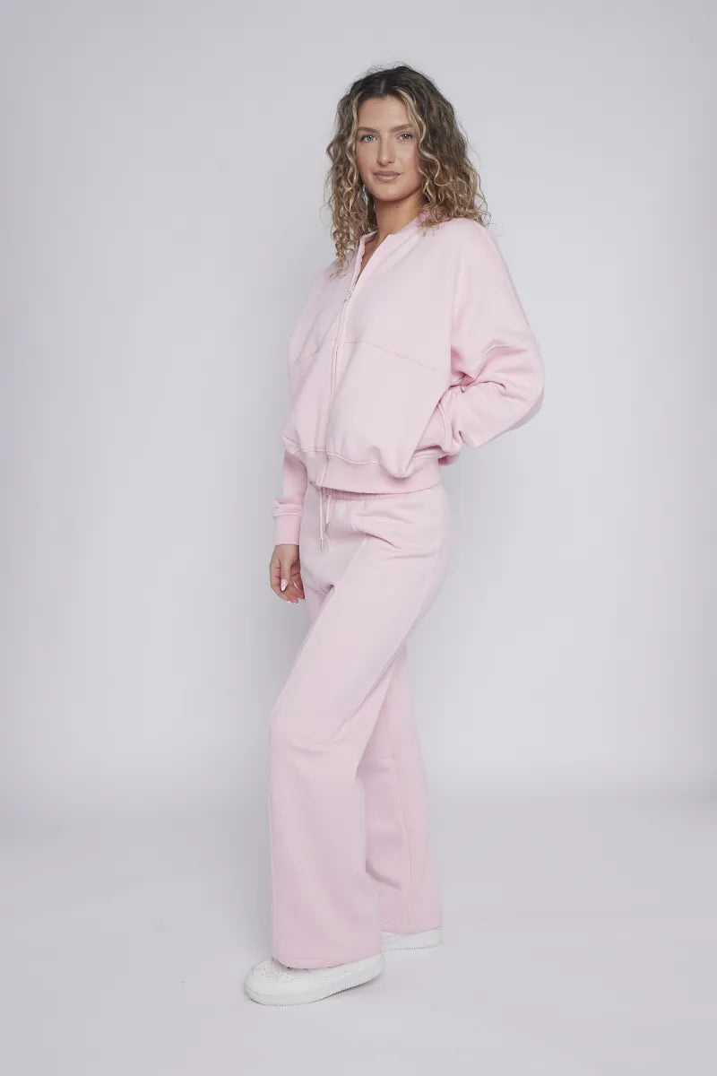 Pink Bomber Style Jacket & Wide Leg Bottoms Co-ord Loungewear Set