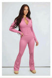 Pink Contour Sculpt Flare Trousers and Zip Sports Jacket Gym Co-Ord
