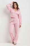 Pink Corset Cropped Zip-Up Hoodie & Wide Leg Joggers Loungewear Set