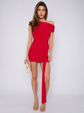 Red Ruched Detail Slinky Ruched Drape Mini Dress