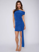 Royal Blue Ruched Detail Slinky Ruched Drape Mini Dress