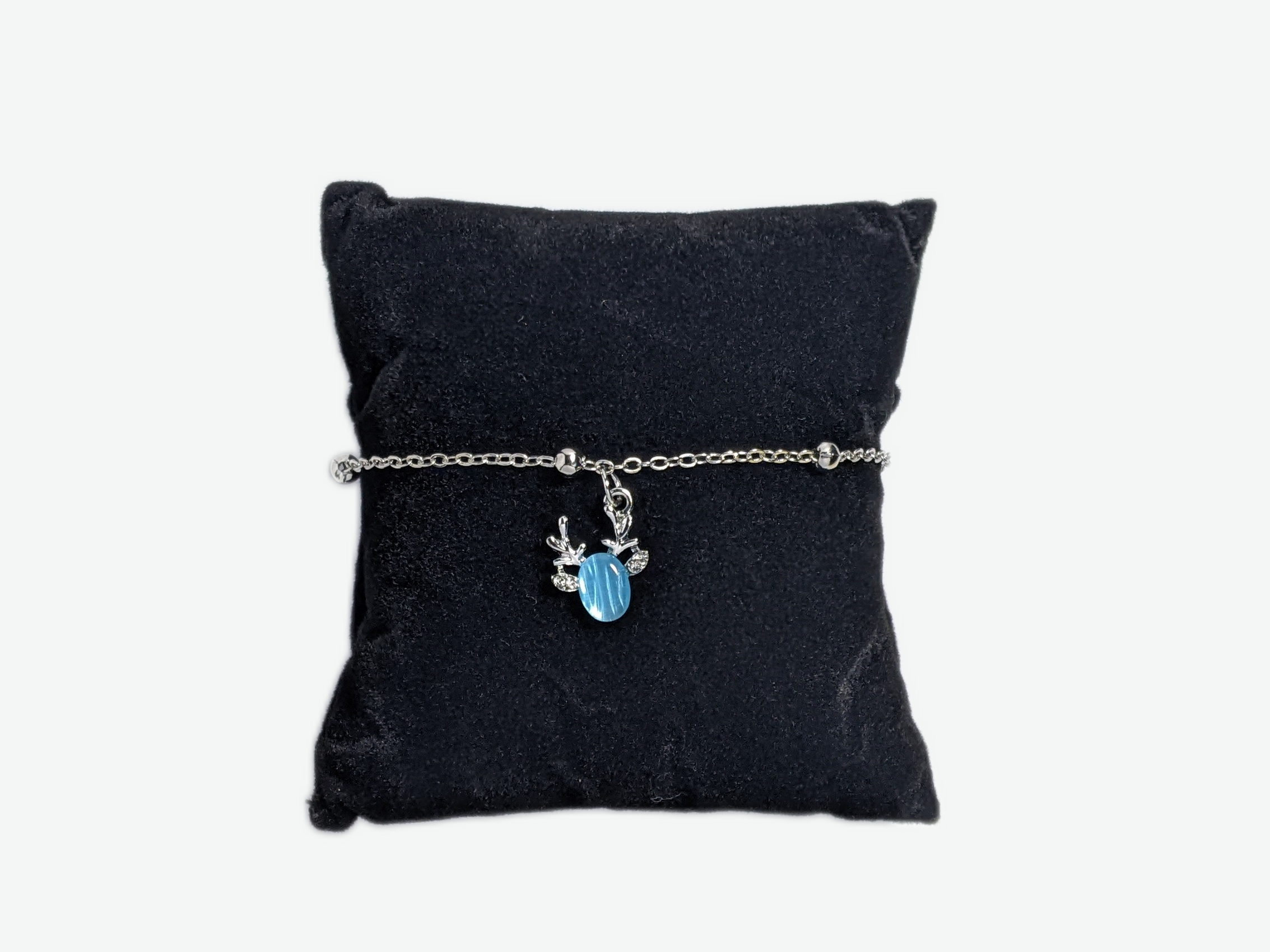 Silver Blue Design Charm Link Bracelet