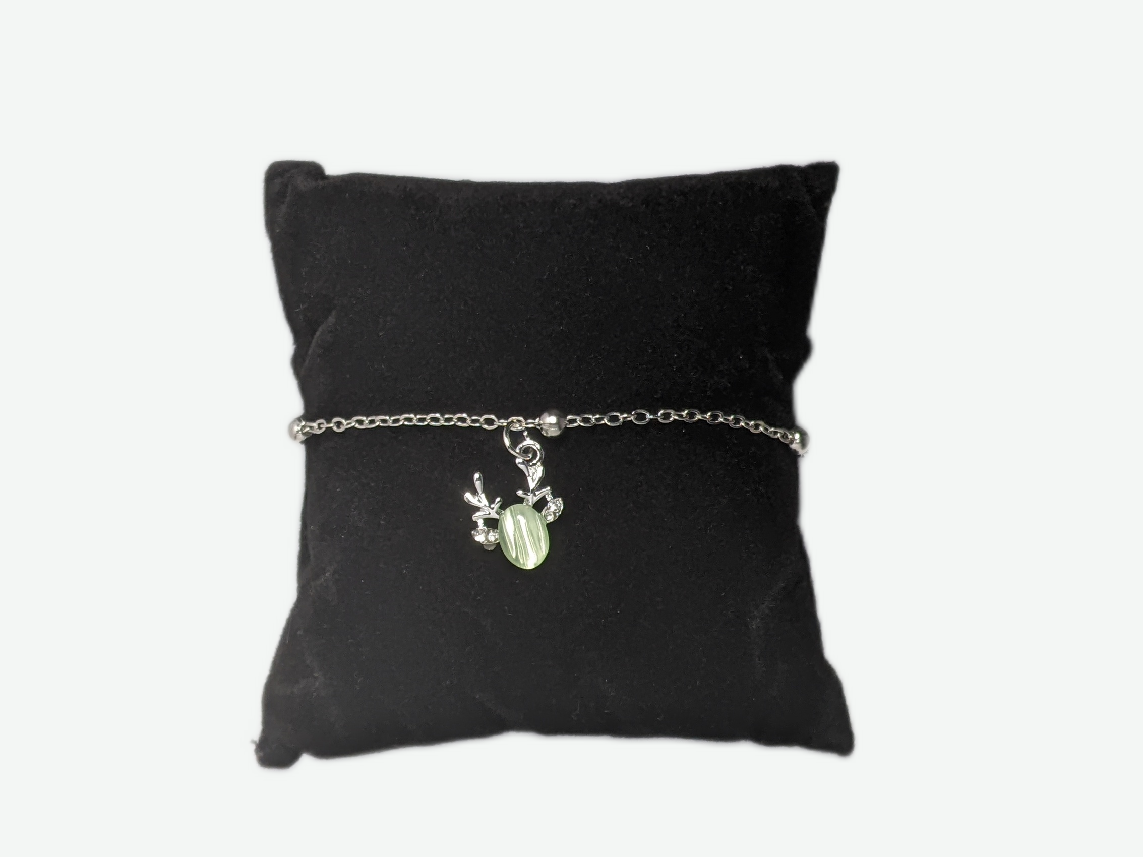 Silver Green Design Charm Link Bracelet