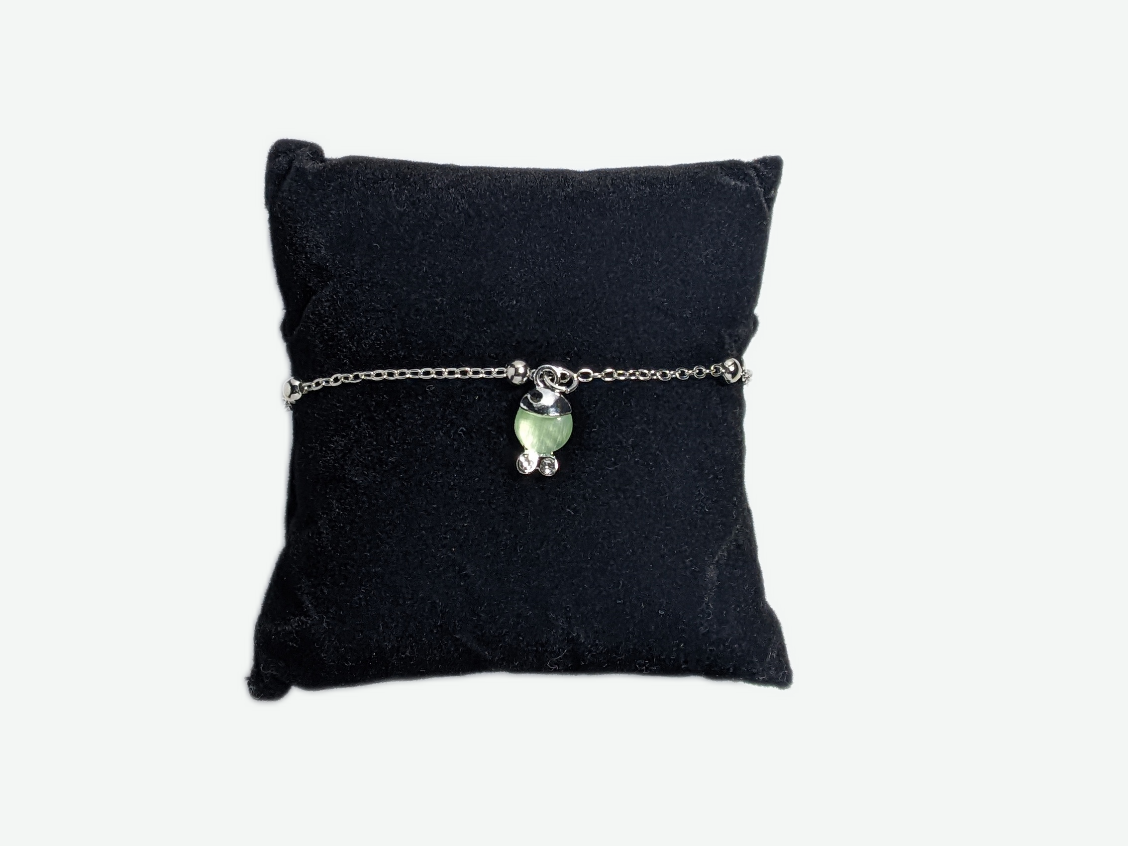 Silver Green Round Charm Link Bracelet
