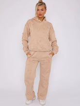 Stone Oversized Crucifix Embroidered Hooded Fleece Co-ord Loungewear Set