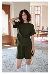 Olive Green Two-Piece Short Suit Set for Women - Stylish Co-ord Casual Summer Outfit