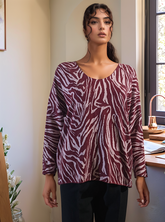 Wine Zebra Pattern Long Sleeve Top