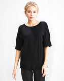 Elegant Black Knit Top - Short Sleeve Sweater