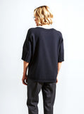 Elegant Black Knit Top - Short Sleeve Sweater