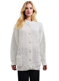 Women's Classic White Cable Knit Cardigan Sweater with Pockets | Button-Front Long Sleeve Knitwear Top