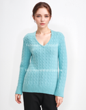 Turquoise V-Neck Cable Knit Jumper